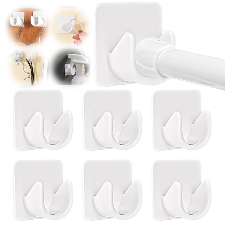 Suport pentru sticla cu pulverizator pentru bara de perdea (6 bucati), suport de montare, suport pentru bara de dus pentru dulap, suport pentru bara de dulap, carlig puternic pentru suportul pentru bara de perdea, suport de perete