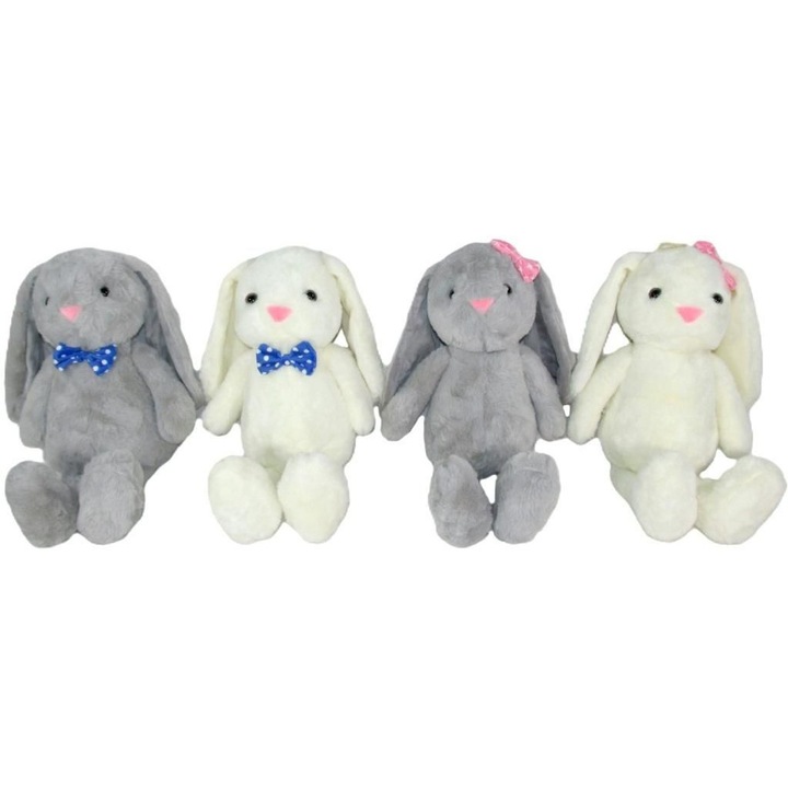 Плюшен заек Z-2497, 25 см, сив или кремав, с панделка