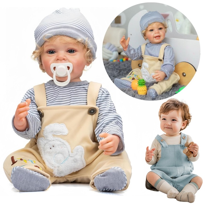 Кукла бебе, JFYU®, Височина 55 см, Реалистичен външен вид, Винилов материал, 3+ години, Многоцветна