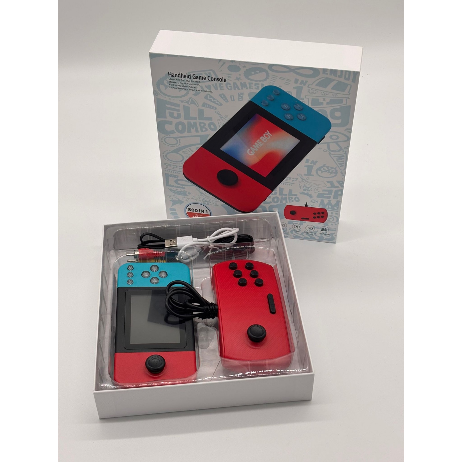 Consola Portabila Jocuri Retro – Conectare AV la TV, Controler pentru 2 Jucatori, Ecran 2.8” HD Color, 500 Jocuri Incluse, Baterie Reincarcabila 800mAh