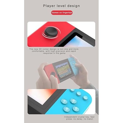 Consola Portabila Jocuri Retro – Conectare AV la TV, Controler pentru 2 Jucatori, Ecran 2.8” HD Color, 500 Jocuri Incluse, Baterie Reincarcabila 800mAh