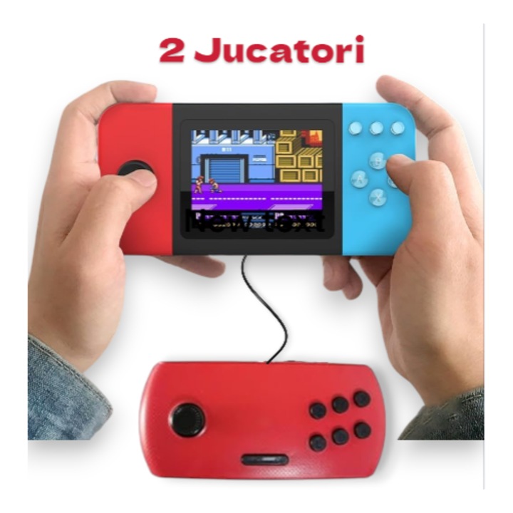 Consola Portabila Jocuri Retro – Conectare AV la TV, Controler pentru 2 Jucatori, Ecran 2.8” HD Color, 500 Jocuri Incluse, Baterie Reincarcabila 800mAh