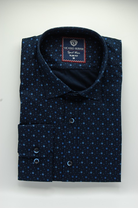 Camasa Vicasso albastru slim cu maneci suflecabile