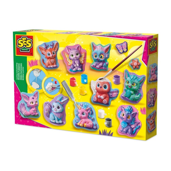 Set de artizanat, figurine fantastice, 11 forme, 6 culori de vopsea, multicolor