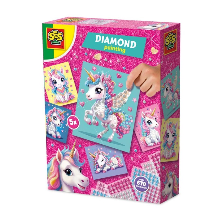 Set creatie SES Creative - Pictura cu diamante, Unicorni