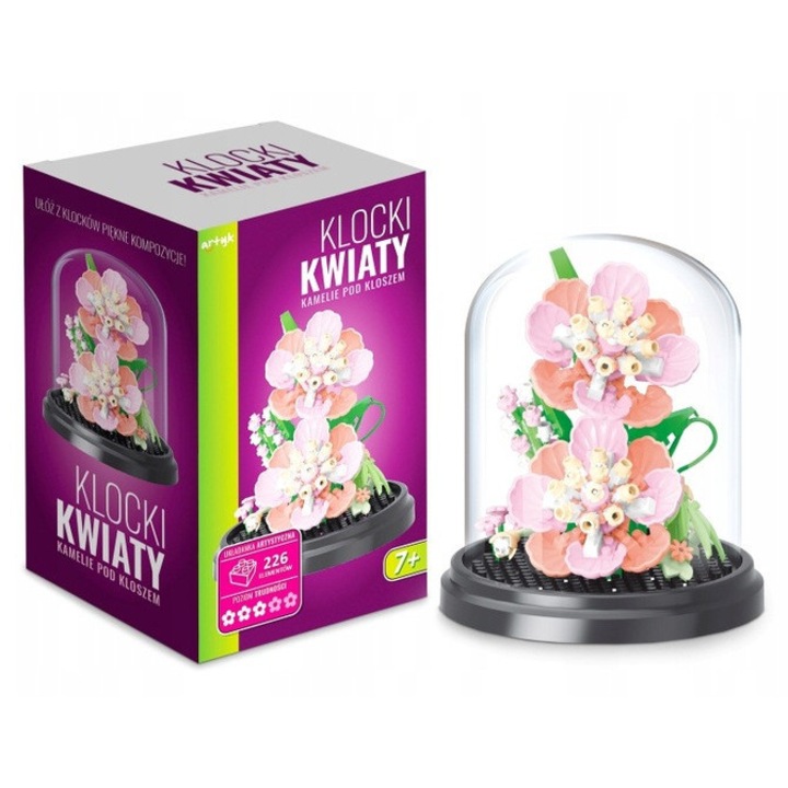 Set de constructie Klocki, flori de camelia, 226 elemente, decor sub clopot