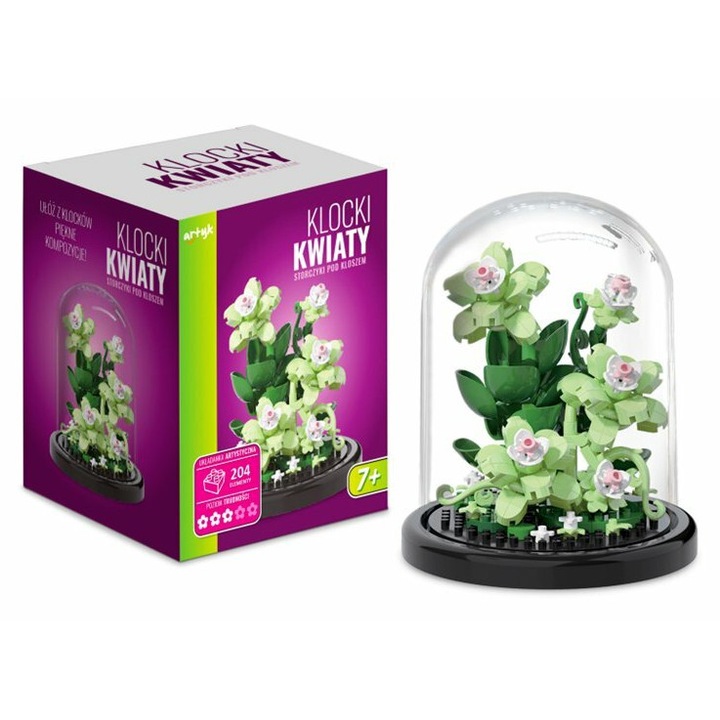 Set de constructie - Flori de Orhidee in cupola, 204 elemente, dimensiuni 10x10x15cm, 7ani+