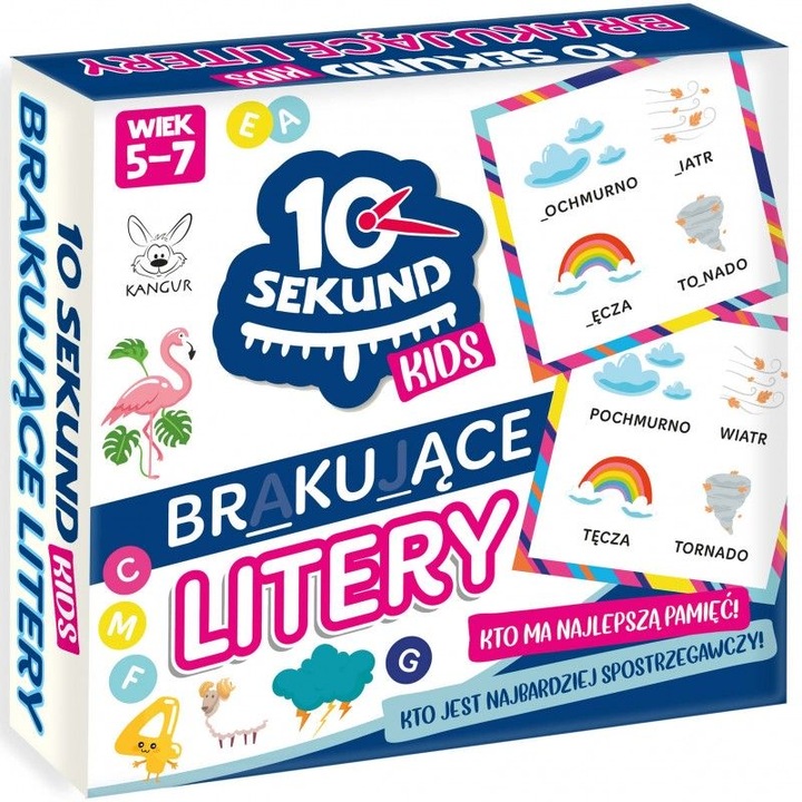 Настолна игра 10 Sekund Kids, липсващи букви, 48 карти, многоцветна, 5-7 години