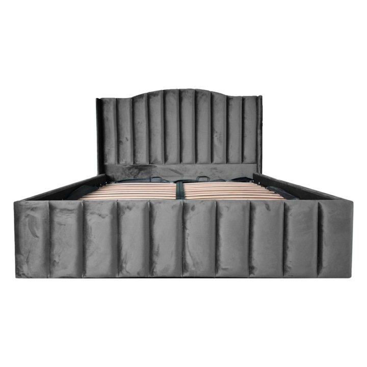 Pat Ares tapitat 170/200 cu somiera rabatabila si spatiu depozitare gri pal