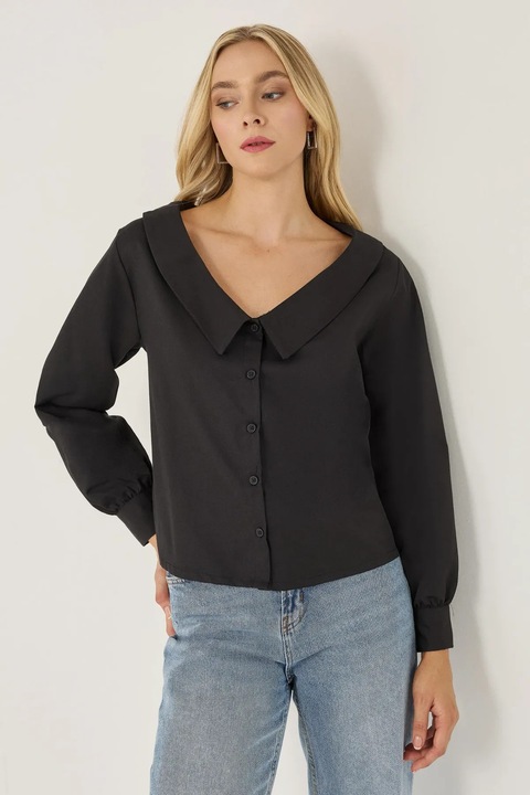 Női lezser ing, HiCCUP, pamut/poliészter, fekete
