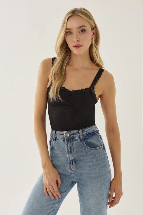 Дантелен къп топ, HiCCUP, черен, джърси, полиестер