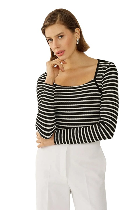 Bluza dama, HiCCUP, top simplu cu dungi, jerseu, viscoza, poliester, Multicolor, S