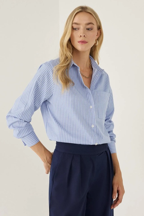 Camasa supradimensionata dama, HiCCUP, bumbac/elastan/poliester, albastru