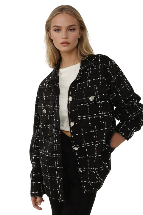 Jacheta dama, HiCCUP, poliuretan/bumbac/acril, negru/alb