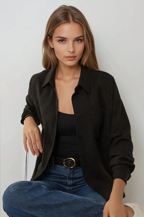 Camasa dama HiCCUP, poliester, regular fit, negru