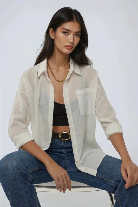 Camasa dama HiCCUP, poliester, regular fit, alb