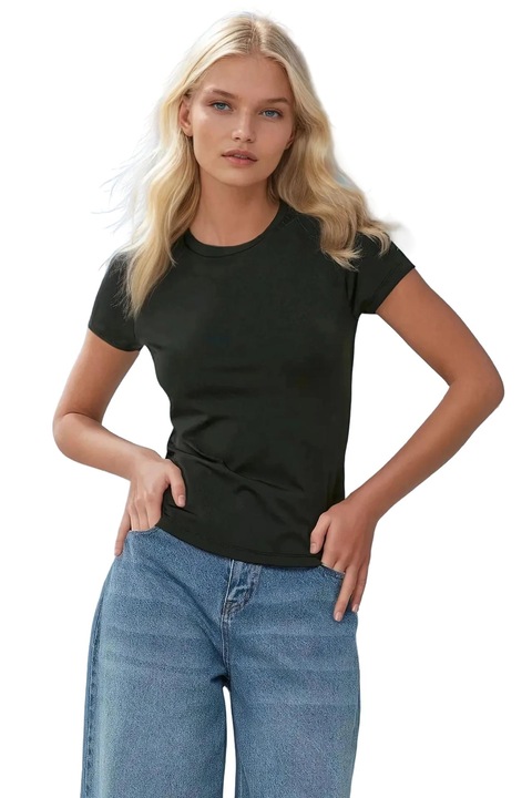 HiCCUP női póló, karcsúsított szabású, pamut, fekete