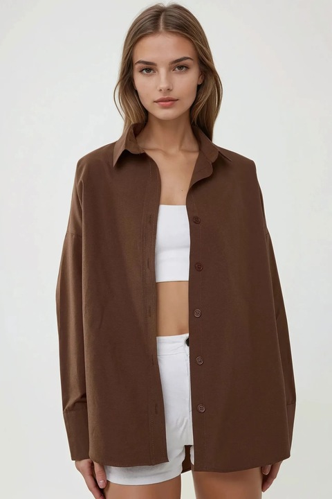 Női ing, HiCCUP, lenvászon, klasszikus gallérral, barna