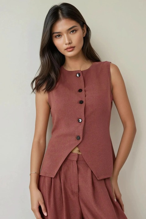 Vesta pentru dama, HiCCUP, ajustata, texturata, textil, Maro, 2XS