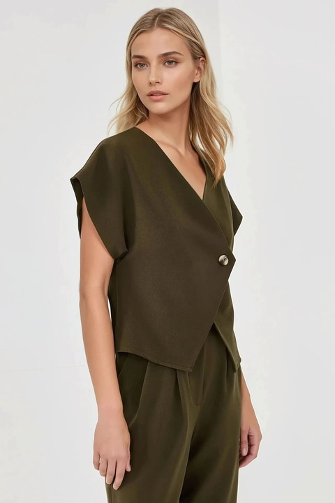 Bluza dama, HiCCUP, ajustata, decolteu in V, textil, Verde