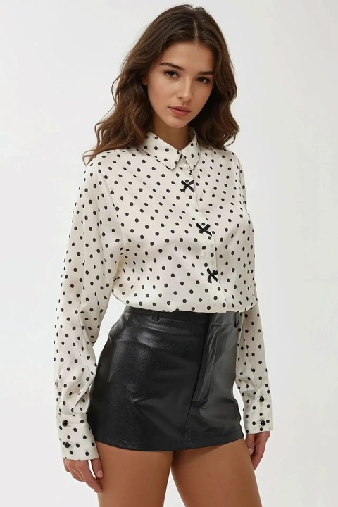 Camasa dama, HiCCUP, bumbac, cu imprimeu, alb/negru