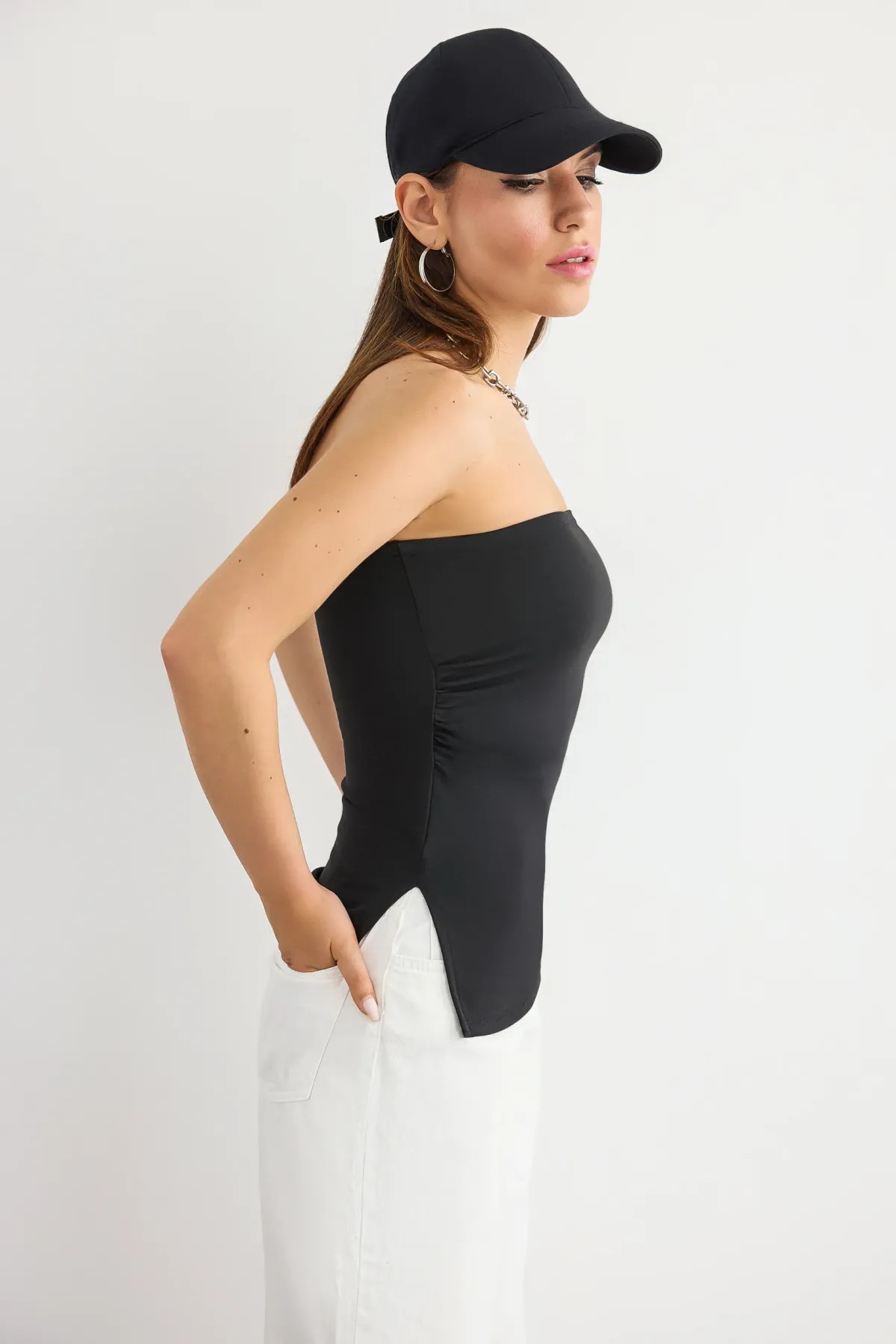 【新品】tope cross strap tunic Top, HiCCUP, top solid fara bretele cu fante laterale, gri