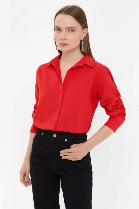 Дамска класическа риза, HiCCUP, памук/полиестер, червена, S INTL