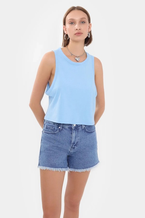 Къс топ, HiCCUP, без ръкави, кръгло деколте, памукdwqf, Син