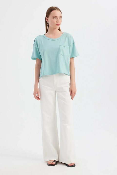 Tricou dama HiCCUP, decolteu rotund, bumbac, Albastru, XS