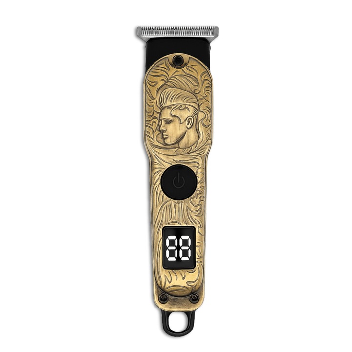 Aparat de Tuns Profesional Fara Fir, Aliaj, Afisaj Digital, Incarcare USB, Auriu/Negru
