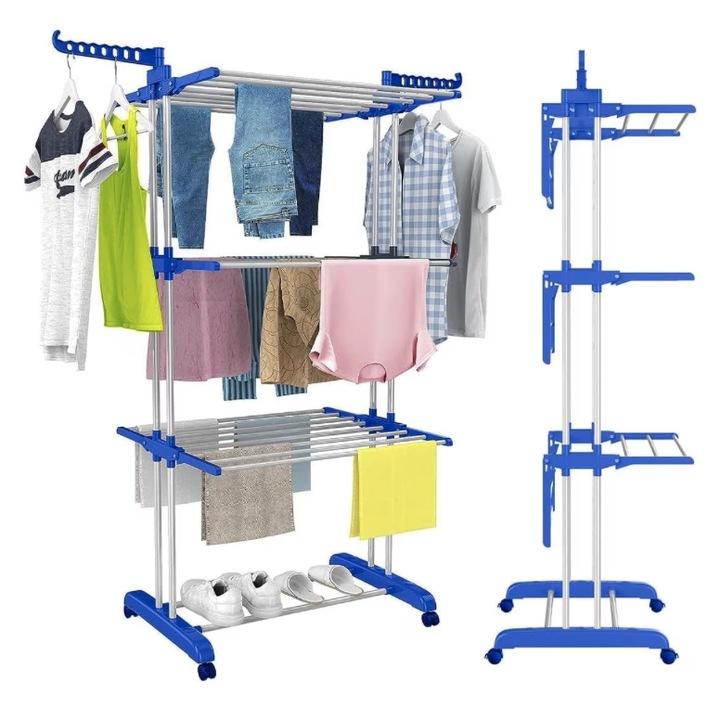 ​Uscator de Rufe Vertica Pliabill, Pentru Rufe, Haine, 78x50x170 cm, Pliabil, Ideal pentru Spatii Mici, Suport Umerase, Inaltime, Usor de Depozitat si Transportat pe Roti