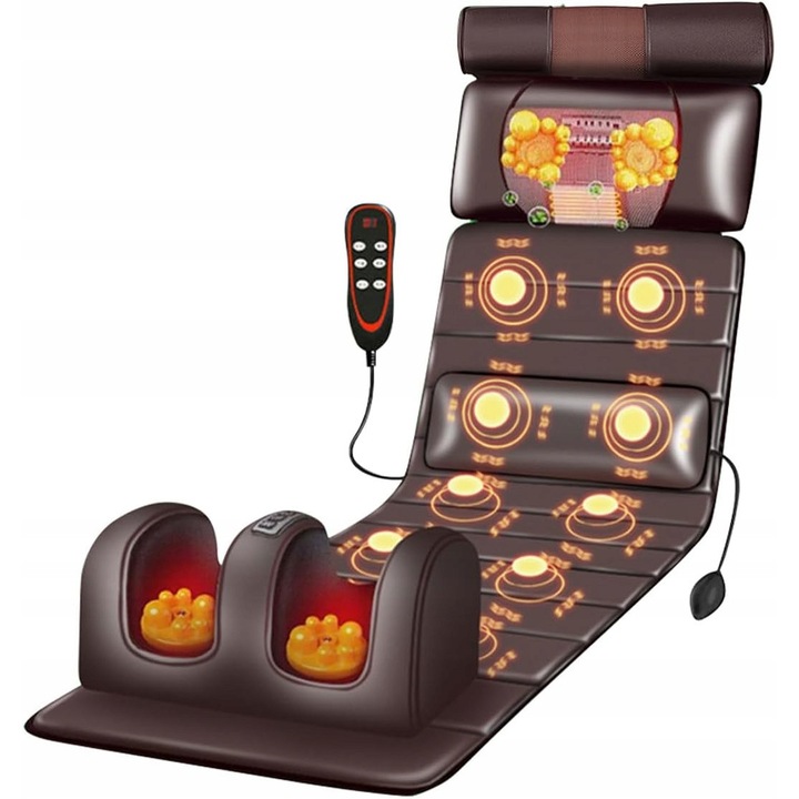 Saltea de masaj Luka Shiatsu cu funcție de încălzire și telecomandă, 10 motoare de vibrație, roșie