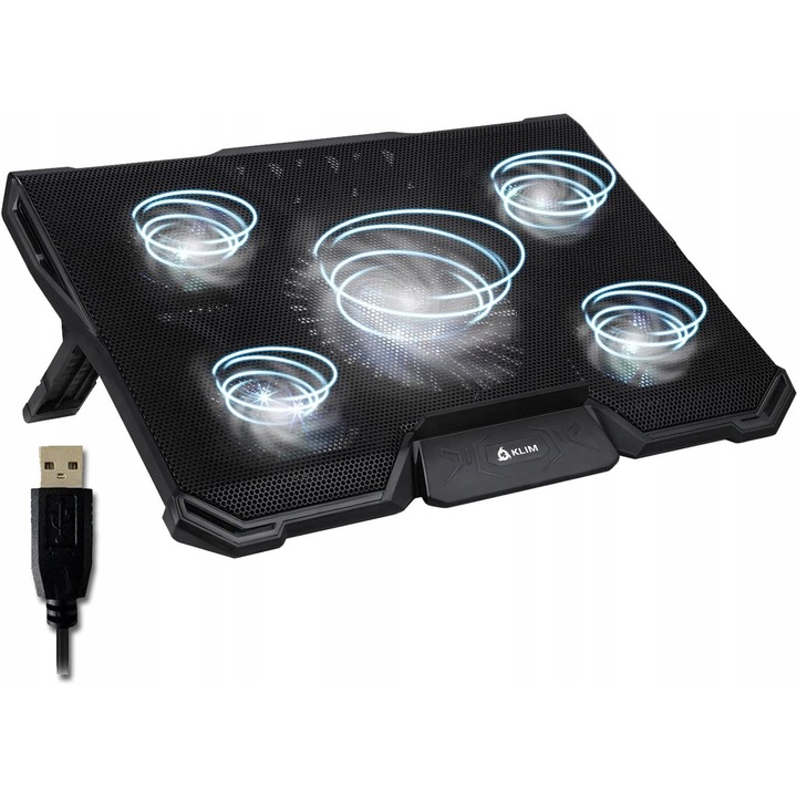 Cooler laptop Luka, 5 ventilatoare 1200-2200RPM, 2 porturi USB, negru