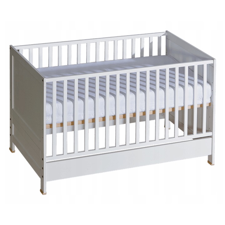 Patut bebe Luka BASIC, 140x70cm, alb, 4 inaltimi, transformabil in pat pentru prescolari
