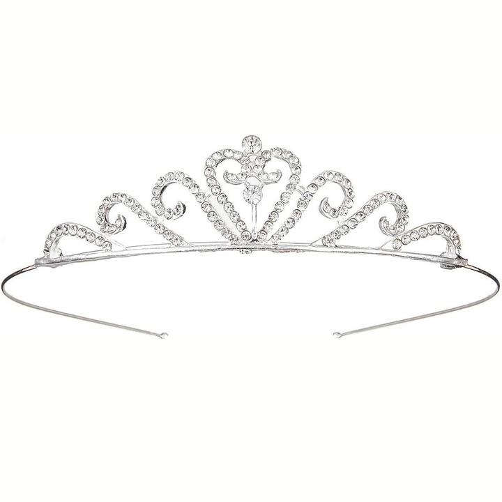 Coroana de Printesa cu stras fermecator, Banda eleganta cu tiara pentru zile de nastere si ocazii speciale, Aliaj de Zinc si cristale, Argintiu, 12 x 3.5cm