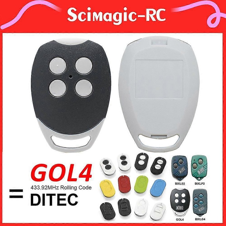 Telecomanda pentru usi de garaj DITEC, 4 canale, frecventa 433MHz, dimensiuni 55x45x8mm, set inclus.