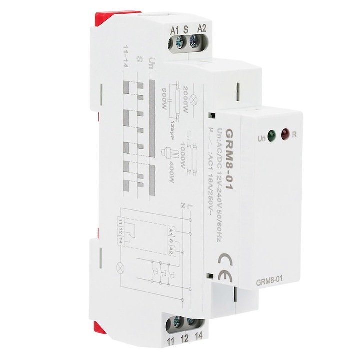 Modul de releu electronic GRM8-01, 12-240V AC/DC, 1 x SPDT, 90x18x64mm, montare pe sina DIN