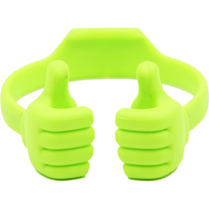 Suport telefon mobil, design Thumbs-up, ajustabil, flexibil, pentru dispozitive de 4-10 inch, verde