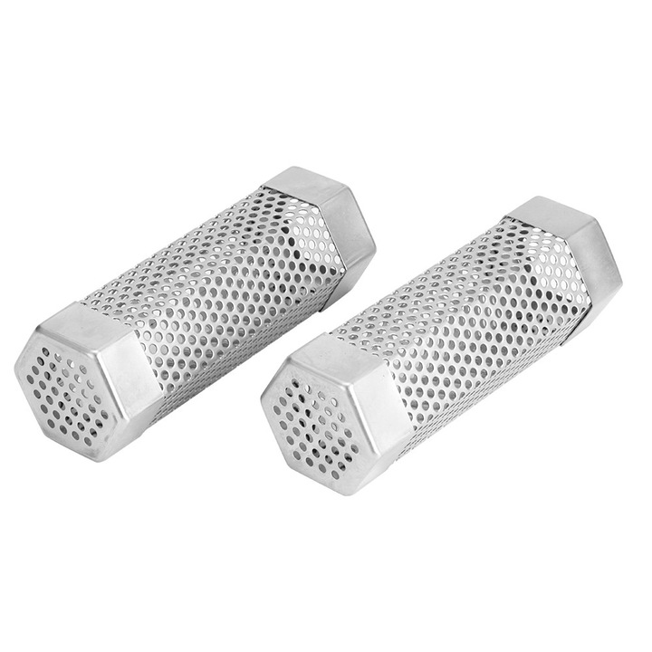 Füstölőcső grillhez carmdering EMAGFP-BSTY00070277-A, 304-es rozsdamentes acélból, hatszögletű perforált pellethez, 15 cm, ezüst, 2 db-os szett