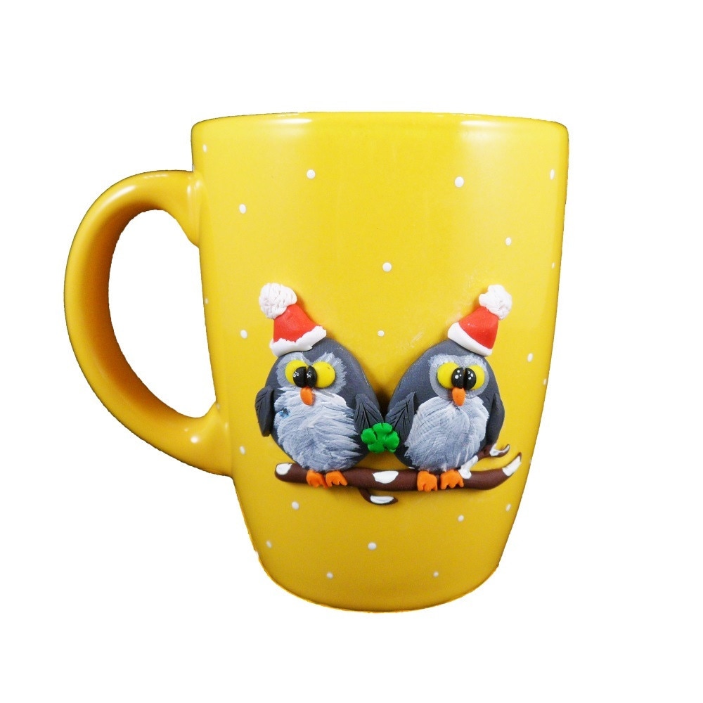 Cana modelata manual cu bufnite, cadou craciun