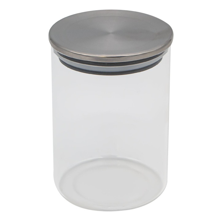 Átlátszó üveg tárolóedény fém fedéllel 500ml