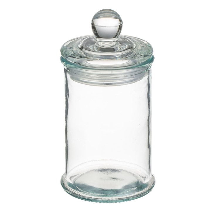 Borcan cilindric cu capac din sticla transparenta 130ml