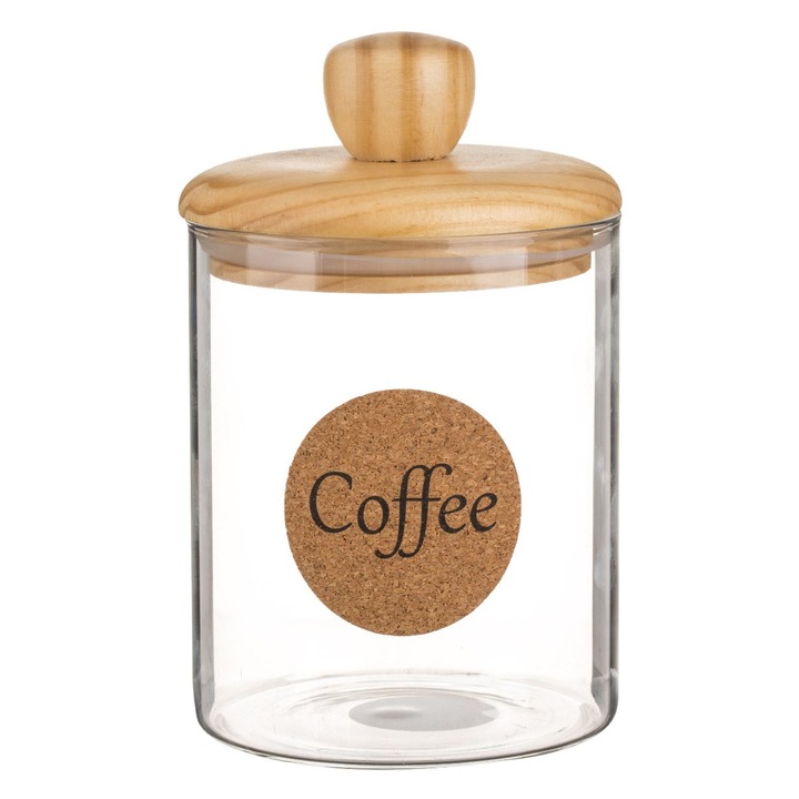 Borcan din sticla cu capac de lemn "coffee" 700ml