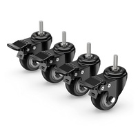 Set 4 roti pivotante din poliuretan, SINBINTA, Roti pivotante pentru carucior, 1.5", Cu sistem de franare si blocare, Sarcina portanta 60kg/per roata, 70kg/per roata, Rezistent la uzura si coroziune, Antialunecare, Usor de instalat, M10*25, Negru
