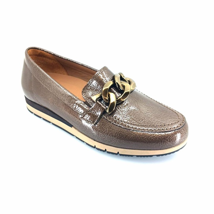 Дамски мокасини Gabor 415.87, лачена кожа, кафяви