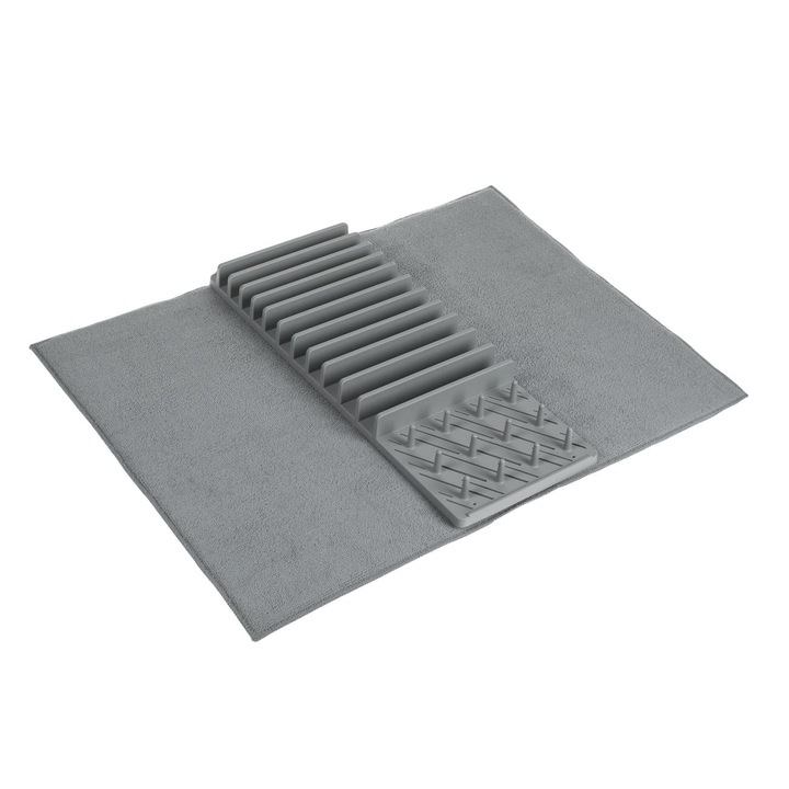 Uscator de Vase din Plastic cu Laveta Inclusa, Gri, dimensiune 45 x 3, 6 x 16, 5 cm