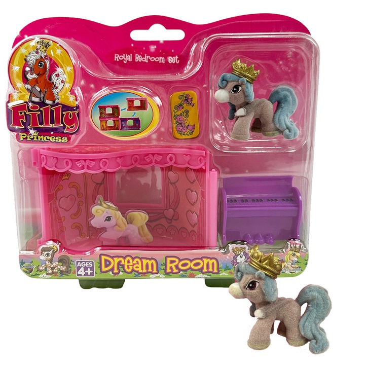 Игрален комплект Filly Princess '000148-A, Royal Bedroom, Кралска спалня с аксесоари и пиано, 1 фигурка на конче Filly, 22 см