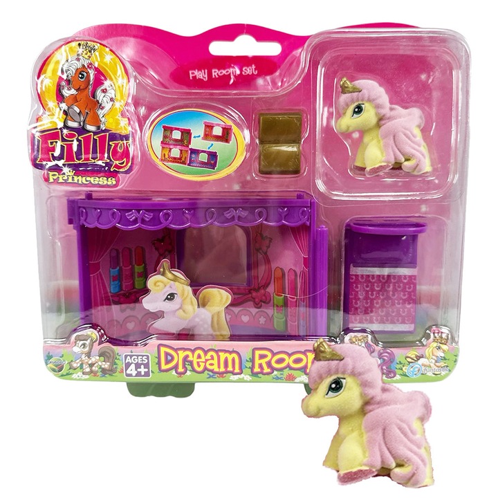 Set de joaca Filly Princess '000148', camera de joaca, camera de joaca cu accesorii si pat, 22 cm