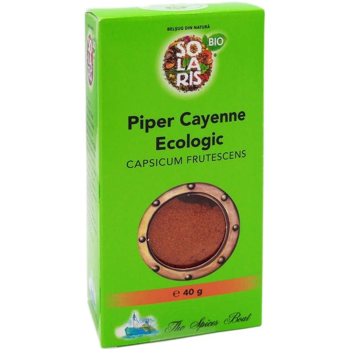 Condiment Piper Cayenne "Capsicum frutescens" macinat, ecologic 100% natural, 50gr, Solaris Bio