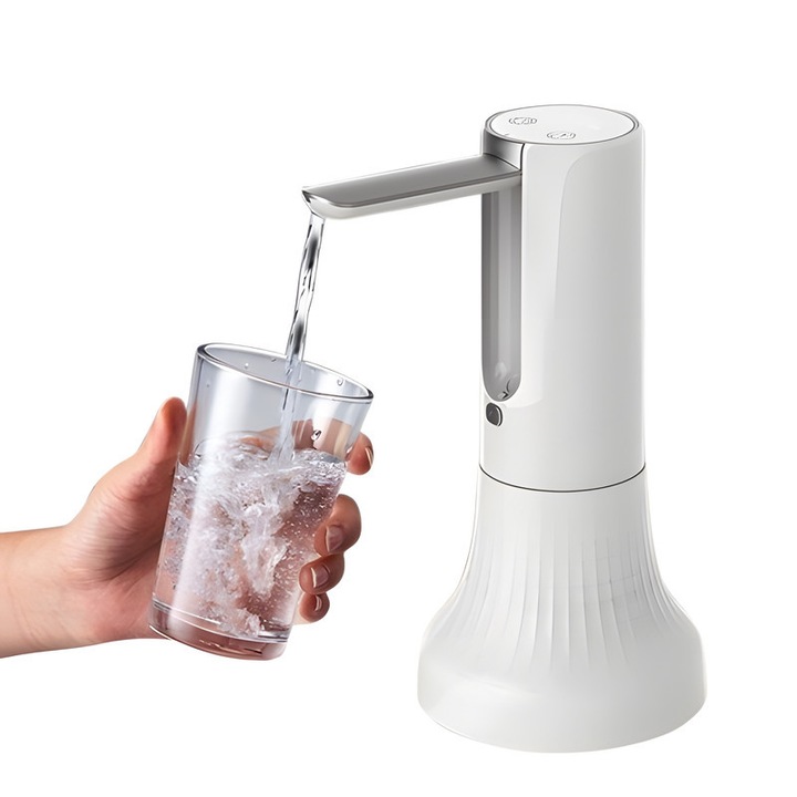 Pompa electrica inteligenta pentru bidonul cu apa, Pompa electrica de apa, tip-C reincarcabil, Portabil, design pliabil, alb